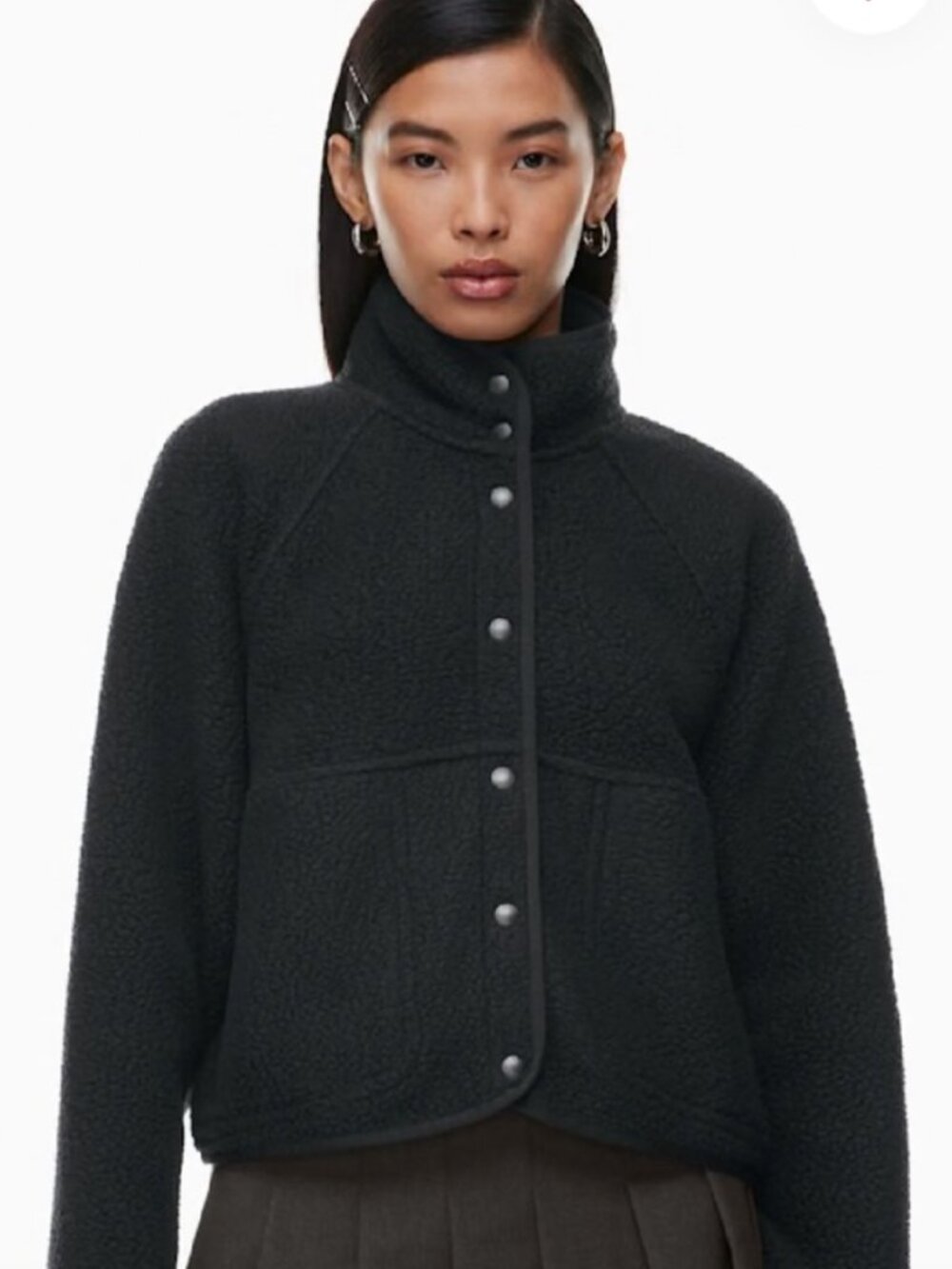Aritzia Sunday Best  Black Teddy Fleece Snap Jacket